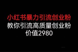 小紅書暴力引流創業粉，教你引流高質量創業粉，價值2980