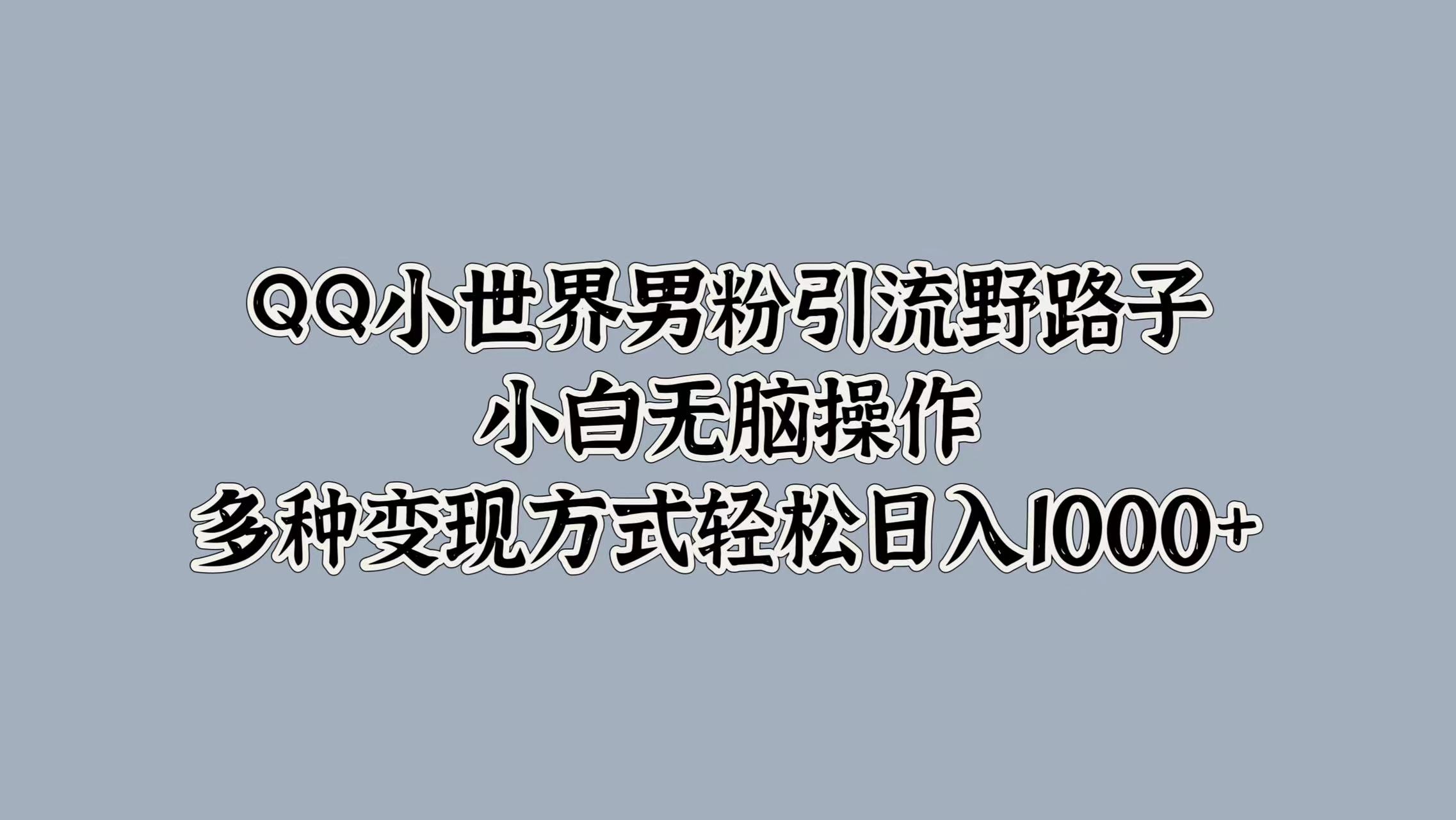QQ小世界男粉引流野路子，小白無腦操作，多種變現方式輕松日入1000+