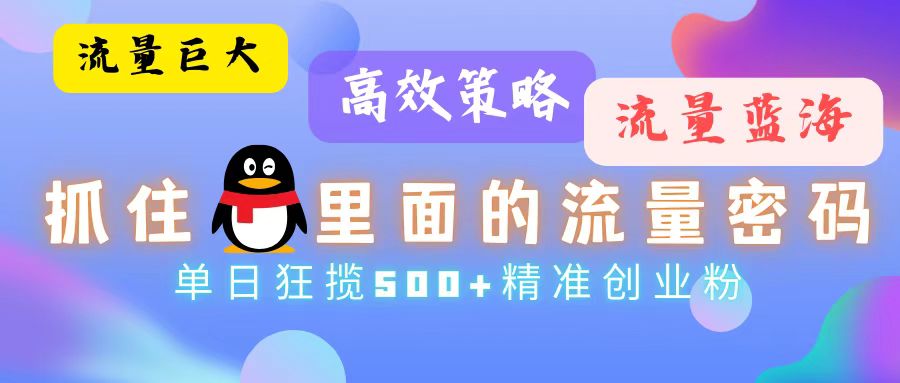 流量藍(lán)海，抓住QQ里面的流量密碼！高效策略，流量巨大，實(shí)操單日狂攬500+精準(zhǔn)創(chuàng)業(yè)粉