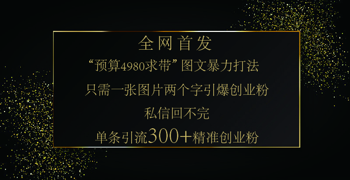 小紅書，“預(yù)算 4980 帶我飛” 的神奇圖片引流法，堪稱漲粉核武器！只需一張圖，就能單條筆記憑借此方法，輕松引流 300 + 精準(zhǔn)創(chuàng)業(yè)粉！