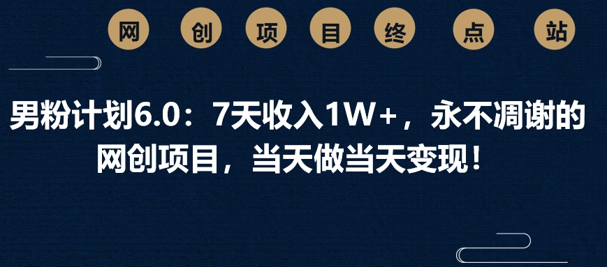 男粉計劃6.0：7天收入1W+，永不凋謝的網創項目，當天做當天變現！