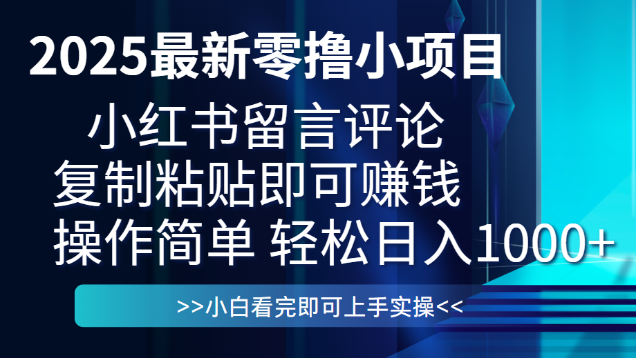 最新零擼小項目，小紅書留言評論，復制粘貼即可賺錢，一條0.5，一天1000+