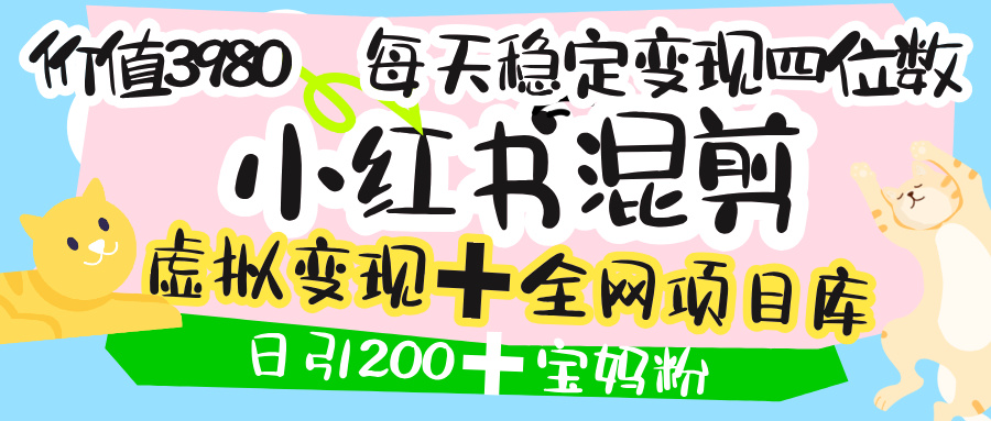 價值3980的小紅書混剪， 虛擬變現 ＋全網項目庫 ， 日引200+寶媽創業粉，每天穩定四位數變現插圖
