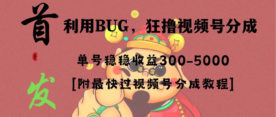 全網(wǎng)獨(dú)家首發(fā)，視頻號BUG，超短期項目，單號每日凈收益300-5000！