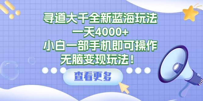 尋道大千全新藍海玩法，一天4000+，小白一部手機即可操作，無腦變現玩法！