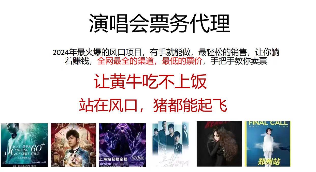 演唱會票務(wù)代理，2024年最火爆風(fēng)口項(xiàng)目，全網(wǎng)最低的票價，小白一分鐘上…